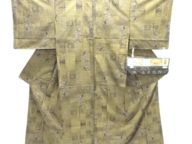 JAPANESE KIMONO / UNUSED / SILK / DORO OSHIMA TSUMUGI / WOVEN FLORAL CLASSICAL PATTERN